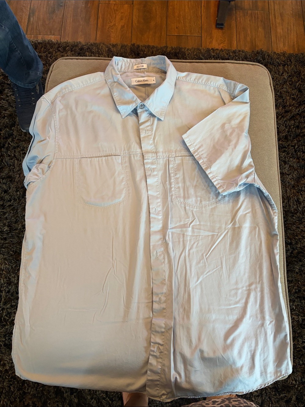 Calvin Klein Men's Pale Blue Short Sleeve Button-Down Shirt